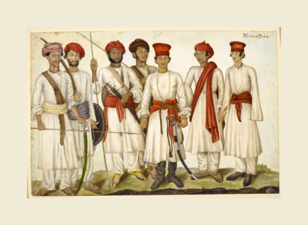 Untitled, Seven Mewatis, recruits for the regiment of Skinner's Horse. Tashrih al-aqvam, an account