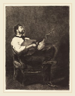 FranÃ§ois Bonvin (French, 1817-1887), Guitar Player (Joueur de Guitare), 1861, etching on laid