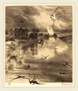Félix Bracquemond (French, 1833-1914), The Swallows, c. 1884, etching on laid paper printed c. 1900