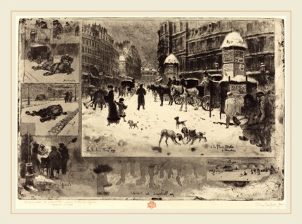 Félix-Hilaire Buhot (French, 1847-1898), L'Hiver Ã  Paris (Winter in Paris), 1879, etching,