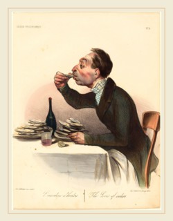 Honoré Daumier (French, 1808-1879), L'amateur d'huitres, 1836, hand-colored lithograph
