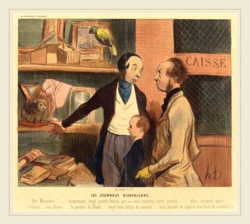 Honoré Daumier (French, 1808-1879), Les Journaux bienfaisans, 1842, hand-colored lithograph