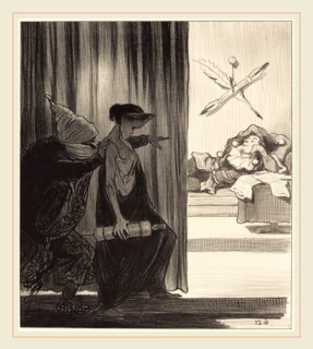 Honoré Daumier (French, 1808-1879), Clytemnestre poussée par mimi Véron, 1850, lithograph