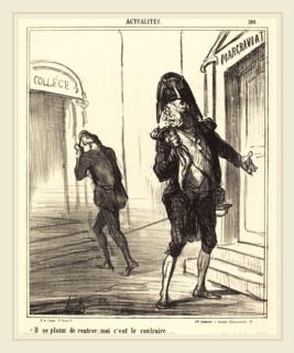 Honoré Daumier (French, 1808-1879), Il se plaint de rentrer, 1866, lithograph on newsprint