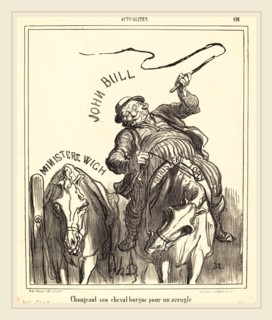Honoré Daumier (French, 1808-1879), Changeant son cheval borgne pour un aveugle, 1866, lithograph