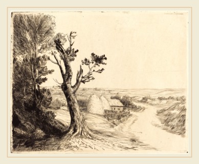 Alphonse Legros, Landscape with Haystacks (Le paysage aux meules), French, 1837-1911, etching and