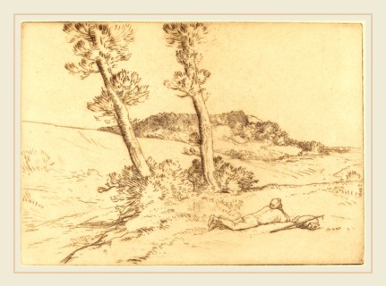 Alphonse Legros, Traveler Reclining on the Grass (Le voyageur etendu sur le gazon), French,