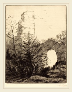 Alphonse Legros, Ruins of a Monastery (Les ruines du monastere), French, 1837-1911, drypoint and