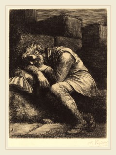 Alphonse Legros, Sleeping Beggar (Mendiant endormi), French, 1837-1911, etching and drypoint