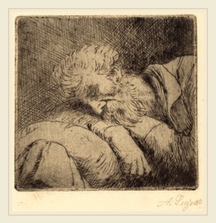 Alphonse Legros, Sleeping Beggar (Mendiant endormi), French, 1837-1911, etching and drypoint