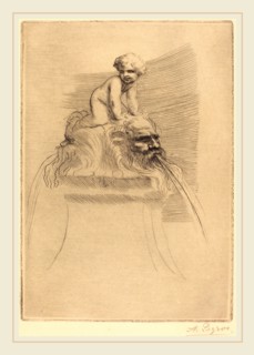 Alphonse Legros, Small Fountain, Child Playing on the Grotesques (Petite fontaine, enfant qui joue