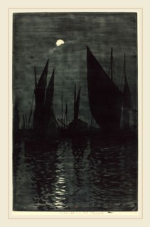 Henri-Charles Guérard (French, 1846-1897), Moonlight in the Harbor at Dieppe, c. 1885, color