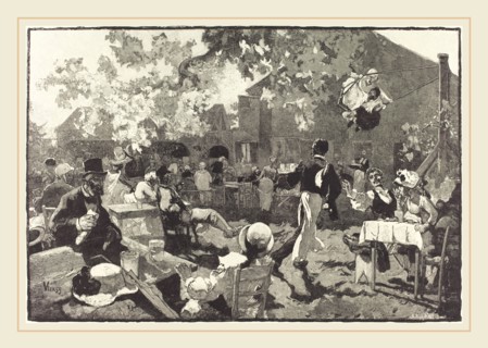 Auguste LepÃ¨re after Daniel Vierge (French, 1849-1918), Le Cabaret du Coq de BruyÃ¨re au Bois de