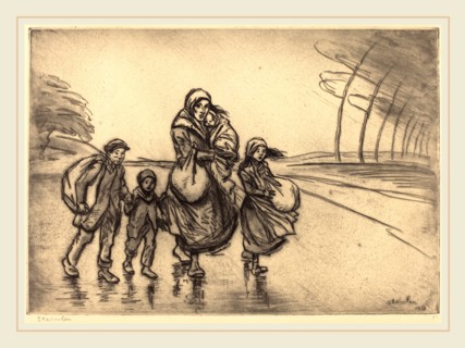 Théophile Alexandre Steinlen, In the Rain: Mother and Children (Sous la pluie: La mere et les