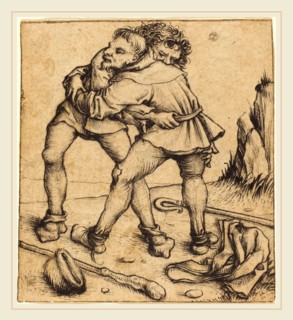 Master of the Housebook (German, active c. 1465-1500), Two Peasants Fighting, c. 1475-1480,