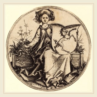Martin Schongauer (German, c. 1450-1491), Shield with Unicorn, Held by Woman, c. 1480-1490,