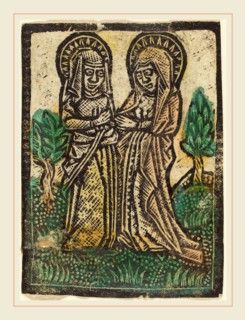 Workshop of Master of the Aachen Madonna, The Visitation, 1460-1480, metalcut, hand-colored in