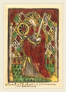 Workshop of Master of the Protective Saints of Cologne, Saint Catherine, 1480 or after, metalcut,