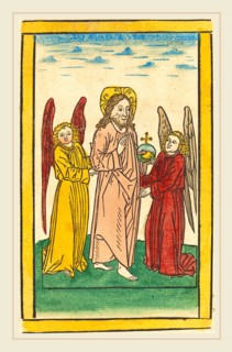 German 15th Century, Christ as Salvator Mundi, c. 1485, hand-colored woodcut