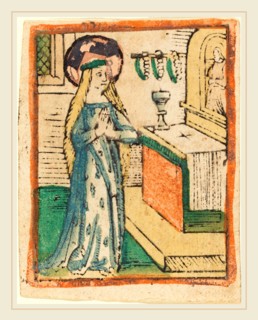 German 15th Century, The Virgin in a Robe Embroidered with Ears  of Corn, c. 1470-1480, woodcut,