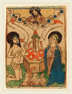 German 15th Century, Allegory of the Eucharist, c. 1470-1490, woodcut in lt. brown, hand-colored in