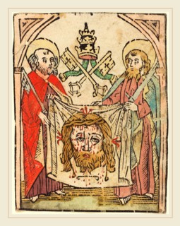 German 15th Century, Saints Peter and Paul with the Sudarium, in or after 1475, woodcut,