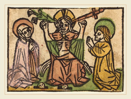 German 15th Century, Last Judgment, c. 1460-1470, woodcut, hand-colored in Venetian red, green,