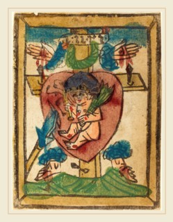 German 15th Century, Christ Child in the Sacred Heart, 1450-1470, woodcut in warm black,