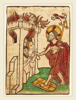 Ludwig of Ulm (German, active 1450-1470), Christ in Limbo, hand-colored woodcut (blockbook page)