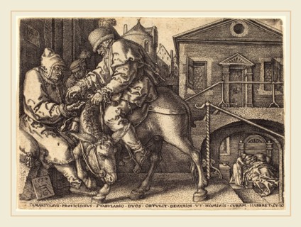 Heinrich Aldegrever (German, 1502-1555-1561), The Good Samaritan Paying for the Lodgings  of the