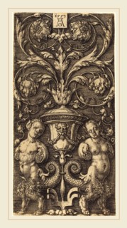 Heinrich Aldegrever (German, 1502-1555-1561), Ornament with Vase and Two Female Figures, 1553,