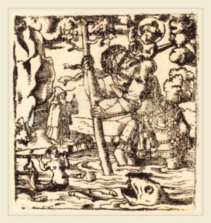 German 16th or 19th Century, Saint Christopher, woodcut
