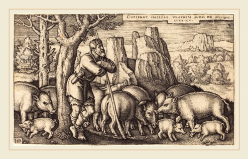 Sebald Beham (German, 1500-1550), The Prodigal Son with the Swine, engraving