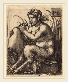 Sebald Beham (German, 1500-1550), Satyr Woman Playing Bagpipe, engraving