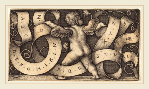 Sebald Beham (German, 1500-1550), Genius with Alphabet, 1542, engraving