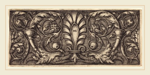 Sebald Beham (German, 1500-1550), Ornament with Two Grotesque Dolphins, engraving
