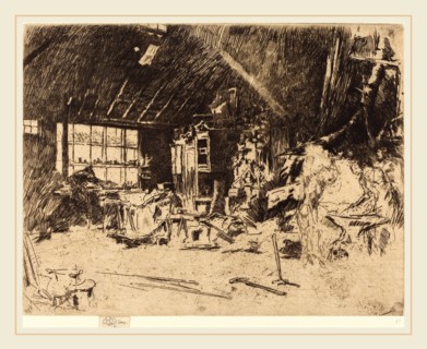 James McNeill Whistler (American, 1834-1903), The Smithy, c. 1880, etching and drypoint