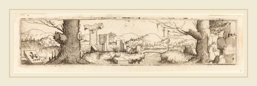 Augustin Hirschvogel (German, 1503-1553), Landscape with a Brook and Ruins, 1545, etching