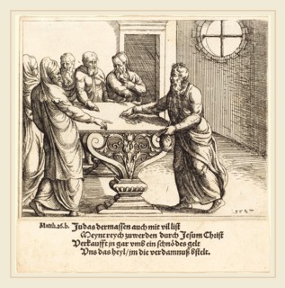 Augustin Hirschvogel (German, 1503-1553), The Payment of Judas, 1547, etching