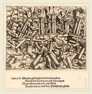 Augustin Hirschvogel (German, 1503-1553), The Death of Samson, 1547, etching
