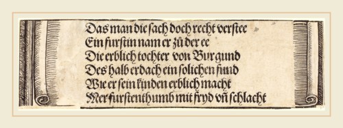 Albrecht DÃ¼rer (German, 1471-1528), Printed text for "The Betrothal of Maximilian with Mary of