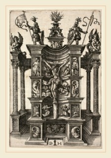 Daniel Hopfer I (German, c. 1470-1536), The Crucified Christ in a Decorated Niche, etching on laid