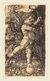Master H.L. (German, active 1516-1530), Cupid Balancing on a Globe, 1533, engraving on laid paper