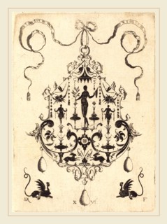 Daniel Mignot (German, active 1593-1596), Large Pendant, Victory Flanked by Two Herms at Centre,