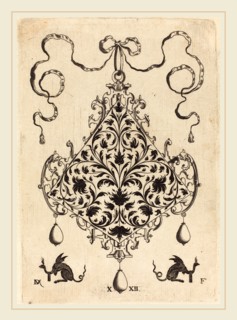 Daniel Mignot (German, active 1593-1596), Large Pendant, Ornamental Foliage Design, 1596, engraving