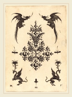Daniel Mignot (German, active 1593-1596), Brooch with Table-Stones, Winged Dragons at Top, and