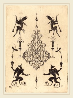 Daniel Mignot (German, active 1593-1596), Brooch with Fantasy Creatures Blowing Horns at Top and