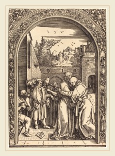 Albrecht DÃ¼rer (German, 1471-1528), Joachim and Anna at the Golden Gate, 1504, woodcut