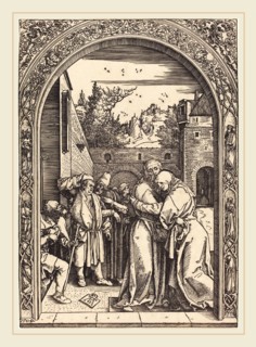 Albrecht DÃ¼rer (German, 1471-1528), Joachim and Anna at the Golden Gate, 1504, woodcut