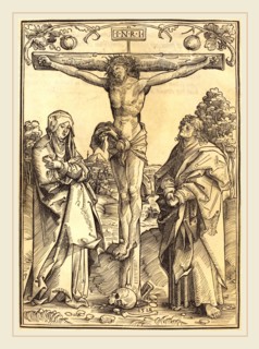 Wolf Traut (German, c. 1486-1520), Christ on the Cross with Mary and John, woodcut on vellum